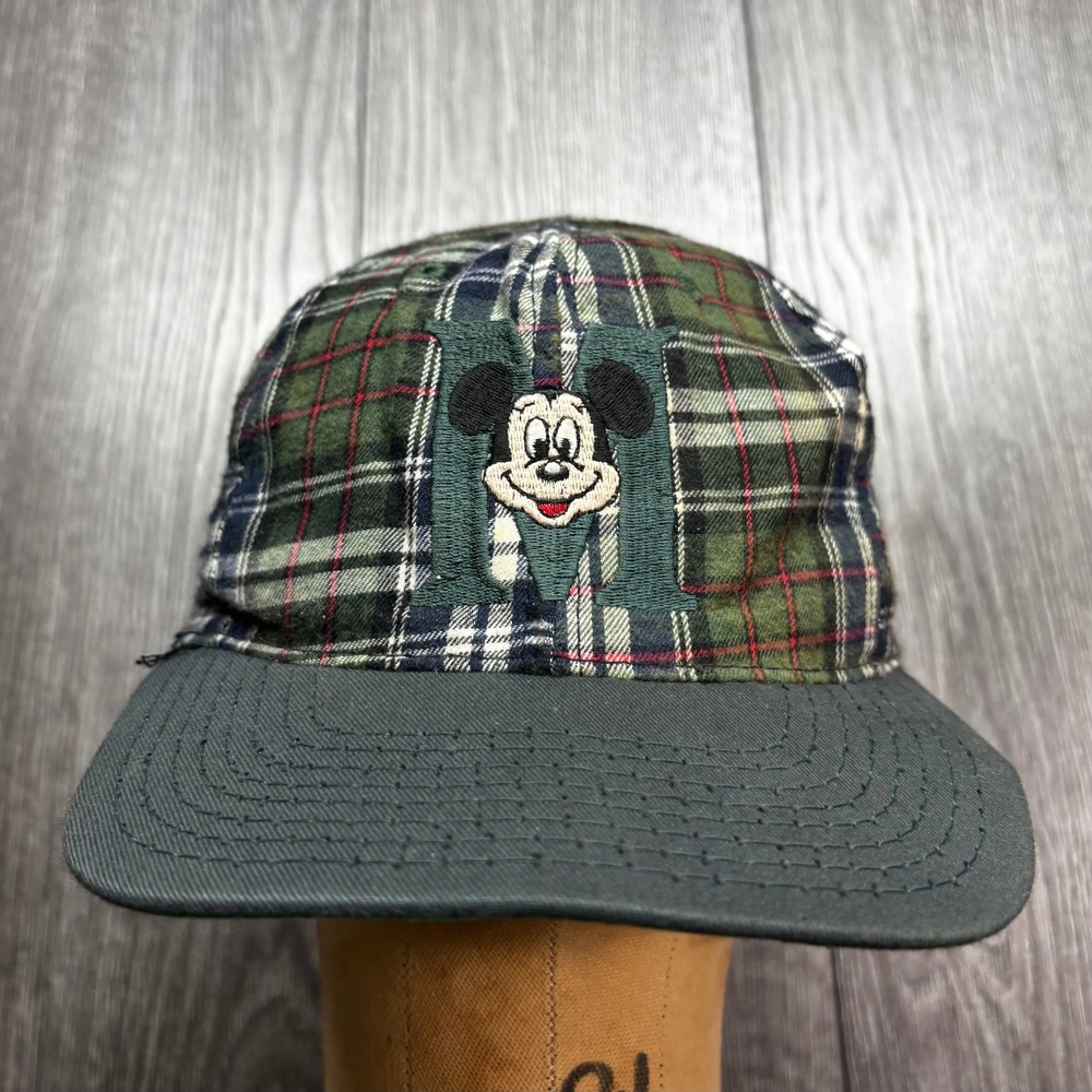 Vintage Disney Mickey Mouse Plaid Snapback Hat Goofy's Hat Co Made in USA Green